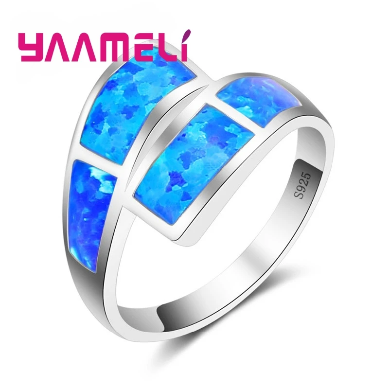 

Winter Sale Fashion Blue Fire Opal Ring 925 Sterling Silver Jewelry Wedding Party Engagement Jewellery For Women Hot Sell