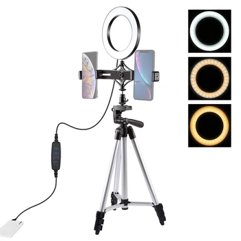 

PULUZ LEDs Video Ring Light led ring with Telescopic Light Stand Mini Desktop Tripod Dimmable 3 Lighting Modes USB Powered