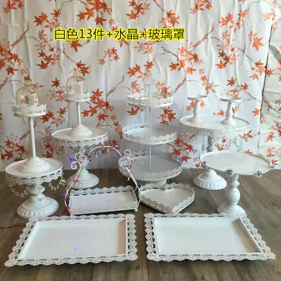 white13piece per set Свадебный десертный стол торт стенд комбинированный набор Европейский металлический кружевной тарелка для кондитерских изделий Западный десертный лоток - Цвет: white13piece per set