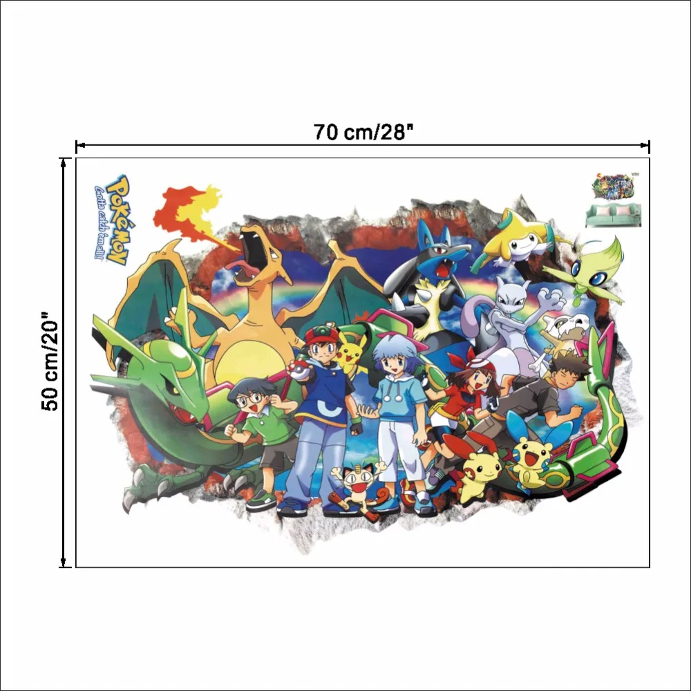Dekorasi Rumah 3D Pokemon Animasi Kartun Wall Sticker Untuk Kamar