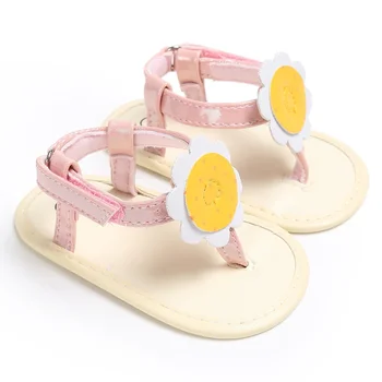

WEIXINBUY New Design Style Baby Leather Rubber Flat Shoes Sandals With Big Flowers Baby Shoes Sandals For 0-18 Months A