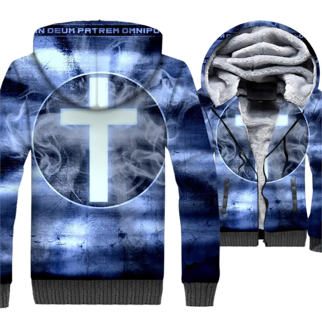 

Cross Jacket 3D Print Love and Redemption Hoodie Men Hooded Sweatshirt 2018 Winter Thick Fleece Warm Zipper Coat Brand Clothing
