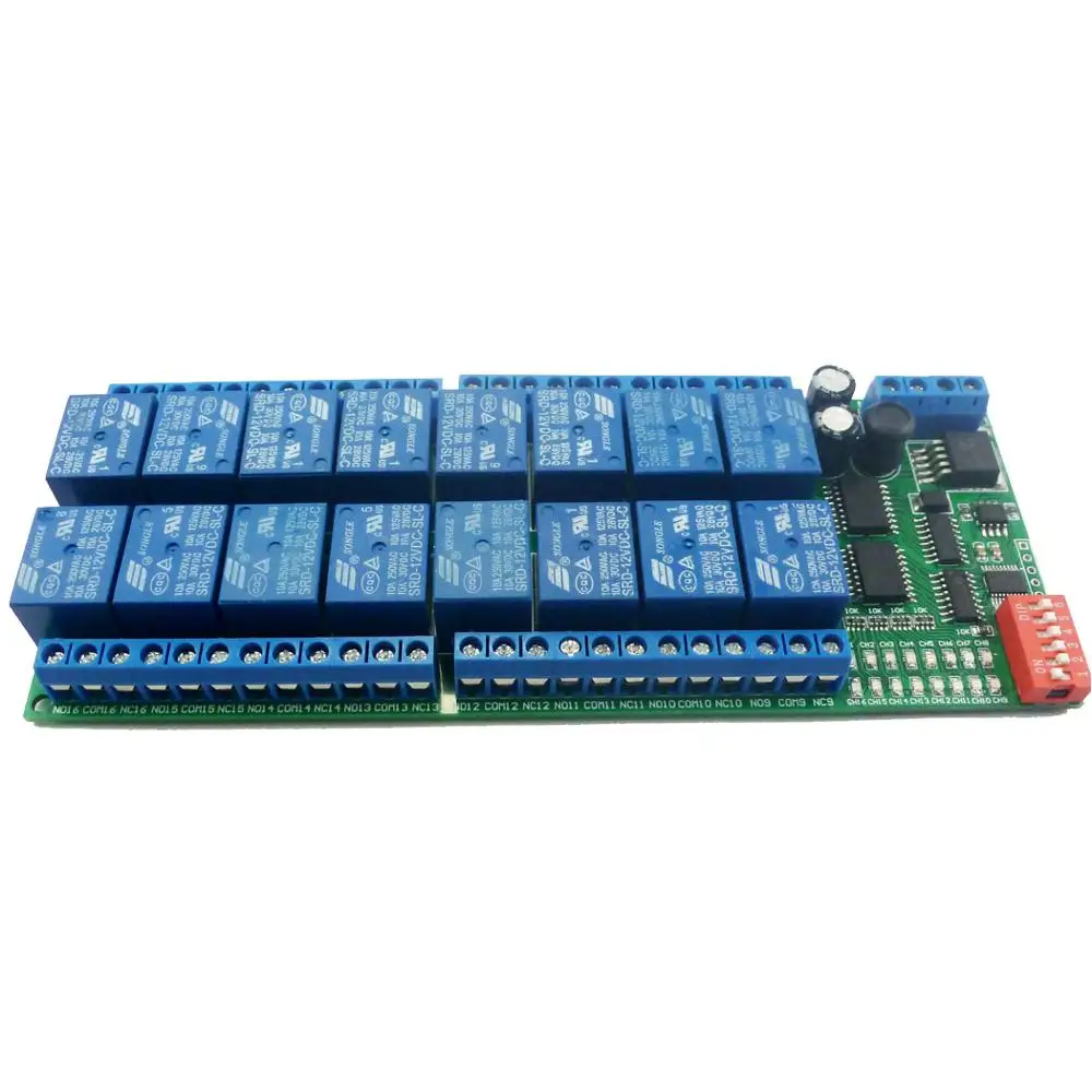 16 Channel Relay Module DC 12V MODBUS RTU RS485 Relay Module Board PLC Serial