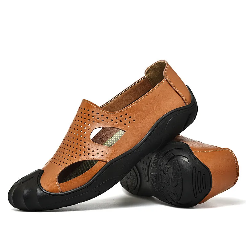 

Summer Men's Sandals Outdoor Leather Non-slip Breathable Business Shoes Men's Casual flip-flops Fwaterproof Beach Walking Shoes