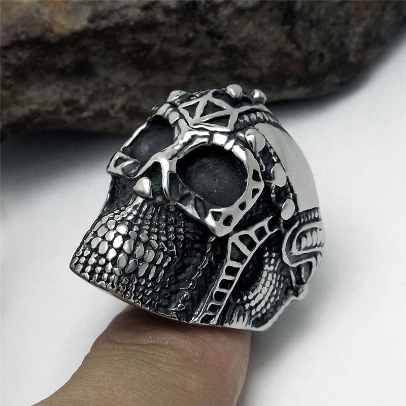 Modyle Vintage Europe Silver-Color Stainless Steel Skull Rings Party Ring Men Ring Rock Punk Horrible Rings