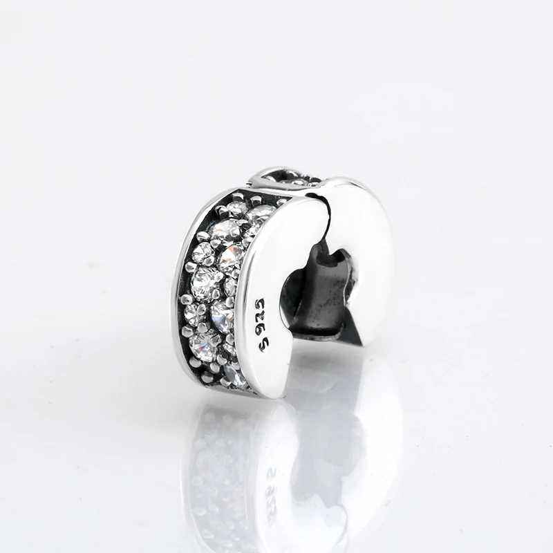 Модные роскошные 925 пробы серебряные сверкающие круглые зажимы с фиксатором CZ бусины подходят к оригинальному браслету Pandora для изготовления ювелирных изделий
