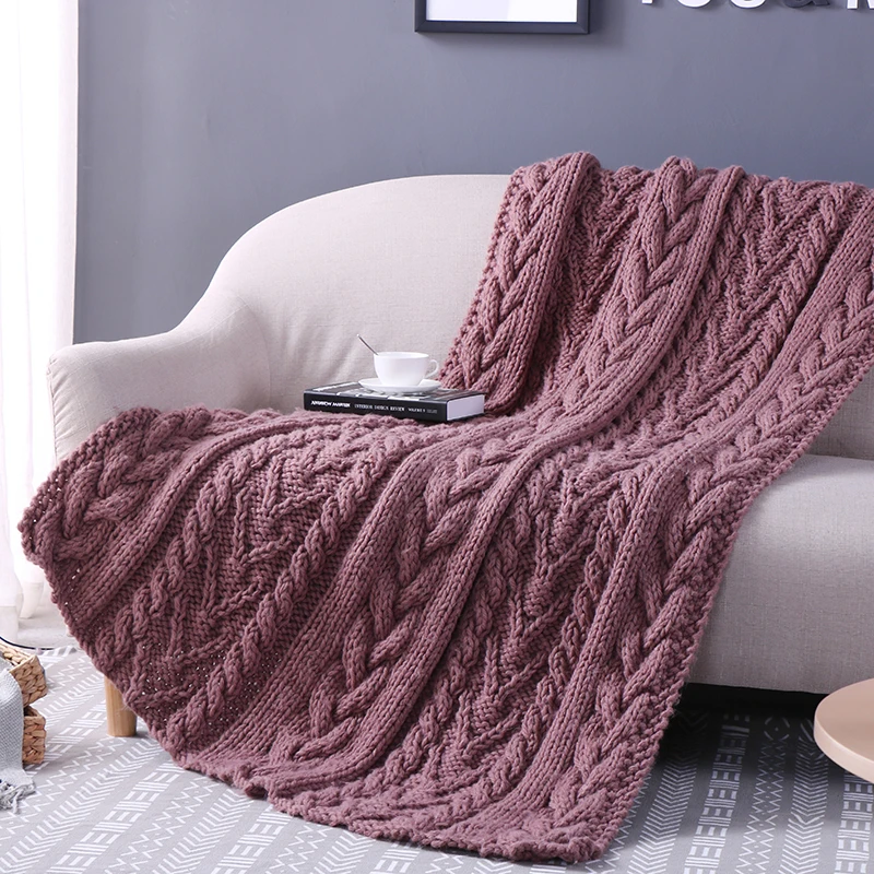 

Retro Style Deep Red Knit Blanket Naturelife Soft Throw Blanket Warm Blankets Travel Flannel Sofa Solid Color Blankets For Bed