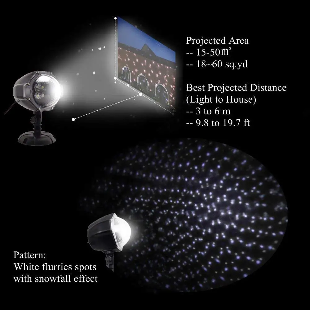 6W LED Snowfall Projector Lights Light Rotating Spotlight Outdoor Indoor Landscape Decorative Lighting with Remote Control