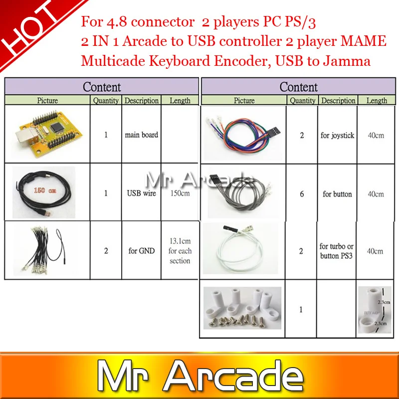 Для разъема 4,8 2 игрока PC PS/3 2 в 1 аркадный USB контроллер 2 игрока MAME Multicade клавиатура кодер, USB для Jamma