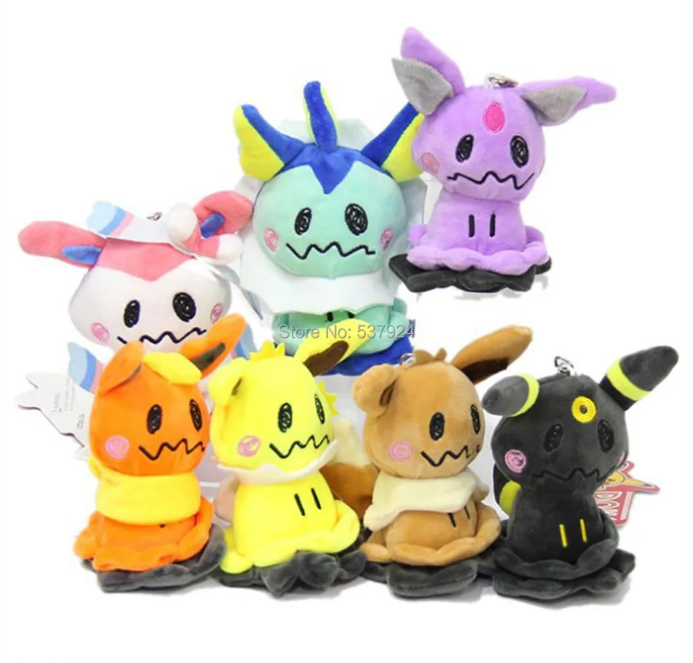 

New 7Pcs Sylveon Eevee Umbreon Flareon Vaporeon Jolteon Espeon Cosplay Mimikyu 4" 10CM Plush Doll Keychain Pendant