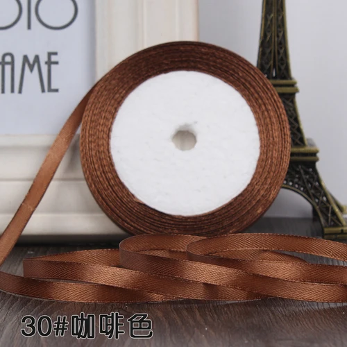 25 Yards/roll) Satin Ribbon Gift Packing Christmas Decoration Diy Ribbons Handmade Bow Craft Ribbons Card Gifts Wrapping 6mm - Цвет: coffee