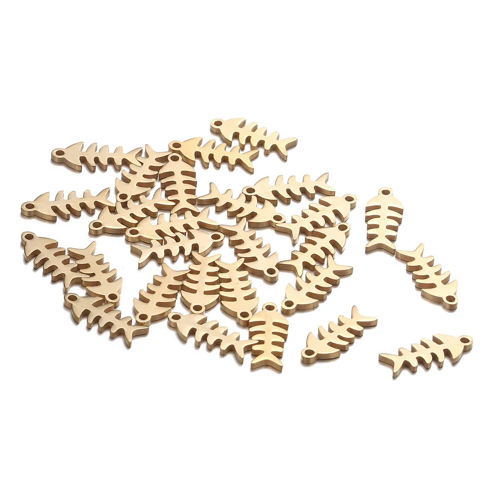 Fish Bone Golden 10 шт. 12x20 мм из нержавеющей стали золотого и серебряного цвета полые кошачьи Подвески в виде рыбьей кости кулон для ювелирных изделий DIY Изготовление аксессуаров - Окраска металла: Fish Bone Golden