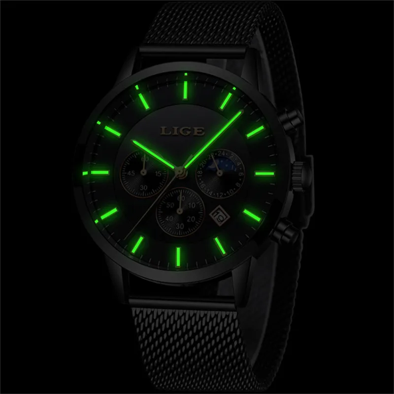 New LIGE Mens Watches Top Brand Luxury Business Chronograph Male Creative Quartz Watch Men Fashion Sport Watch Relogio Masculino