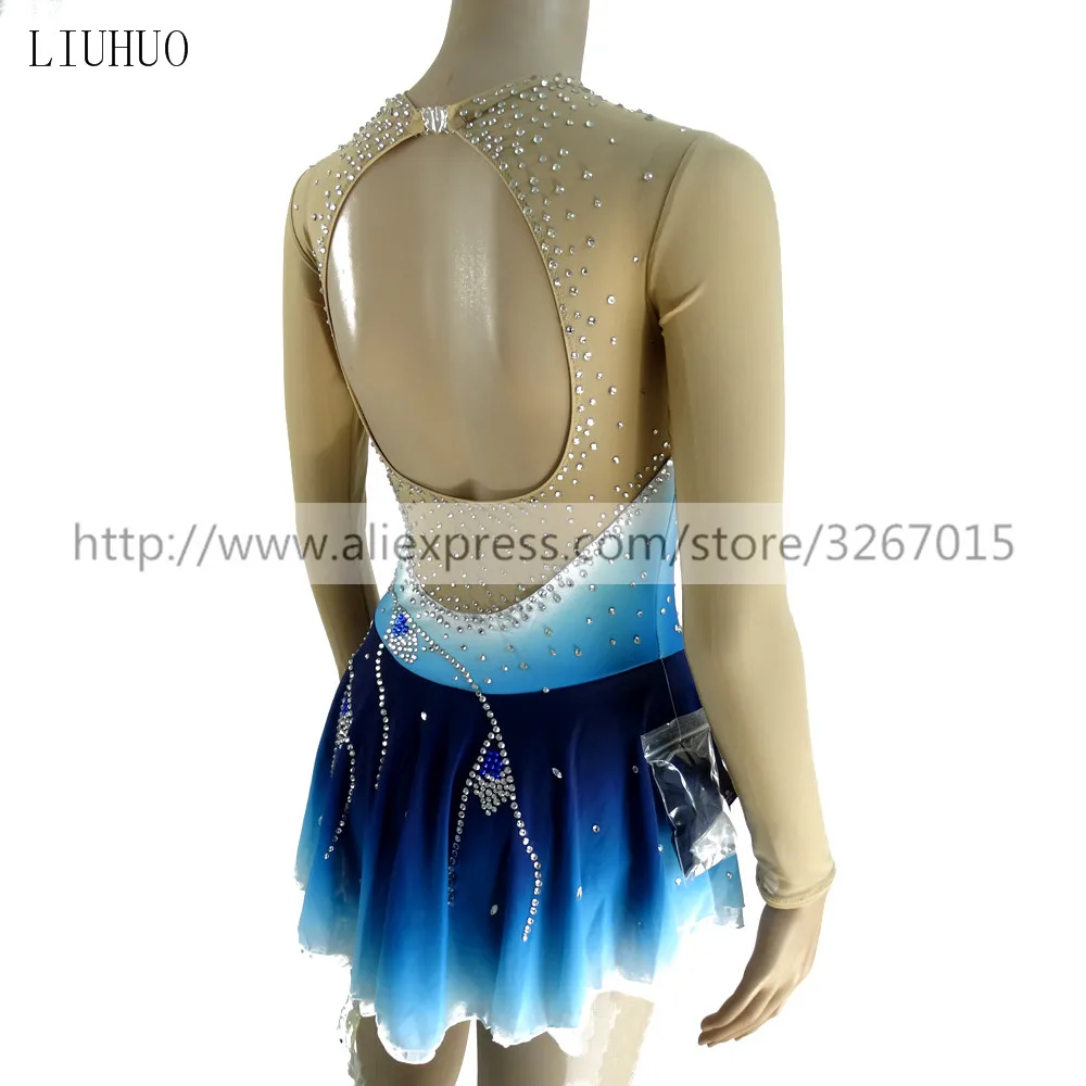 LIUHUO Figure Ice Skating Dress Women's Girls' Roller Costume Performance Rhythmic Gymnastics Ballet Competition Leotard Blue