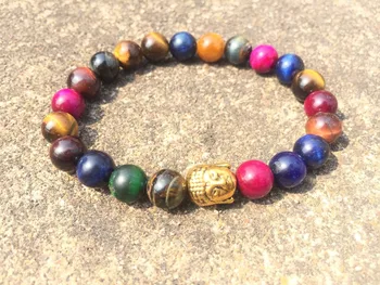 

Natural Stone 8MM Color Tiger Eyes Stone Bracelet Yoga Bracelets Buddha Bracelet Sport Mala Beads Meditation Round Beads