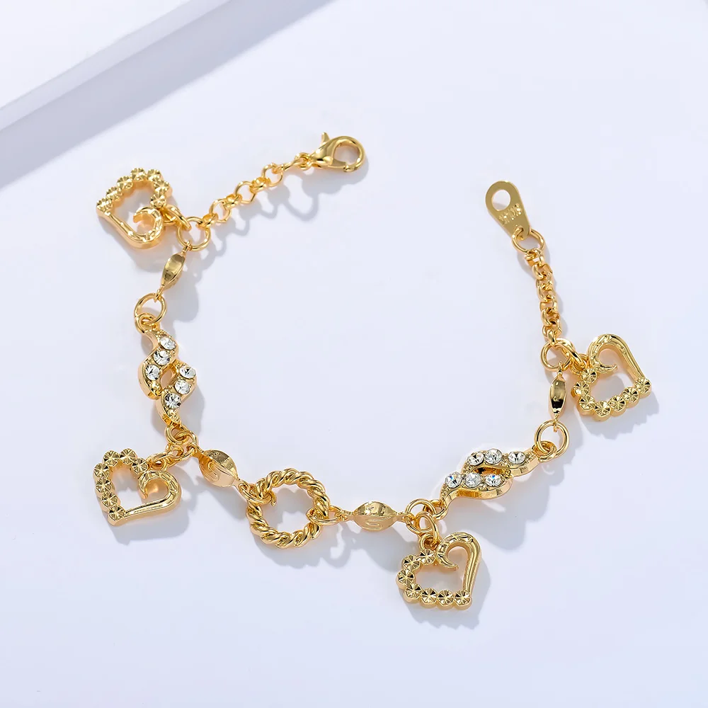 

QGGLE Gold Color Hollow Heart Link Chain Bracelet & Bangle Women