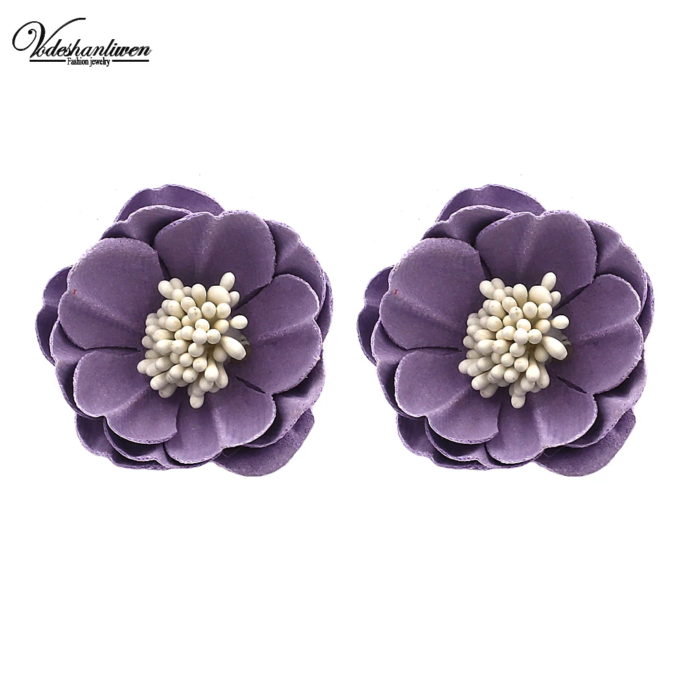 

Vodeshanliwen Cute purple Flower Stud Earrings For Women 2018 Hot Sale Lucky color Statement Earrings Wedding Jewelry wholesale