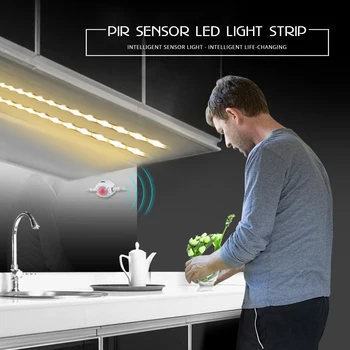 

5m PIR Motion Sensor LED Under Cabinet Light Flexible LED Strip Light 12V Night Lamp For Kitchen Closet Wardrobe Stairs Lighting