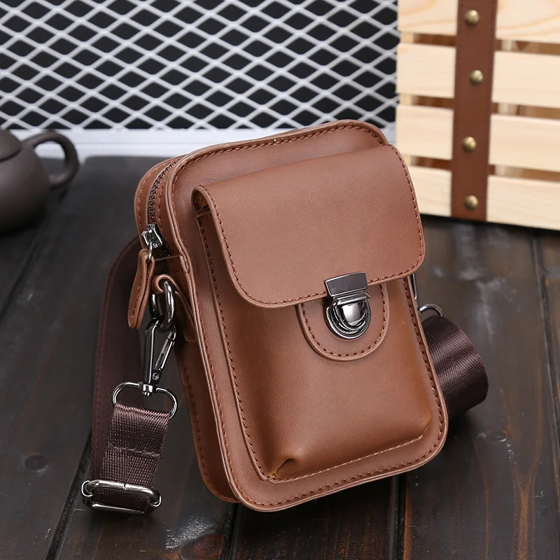 

Fanny Pack bum bag Men Waist Packs Mobile Phone Bag Travel Small Belt Bag Coffee Leather Pouch Shoulder Bag Practical Take Along