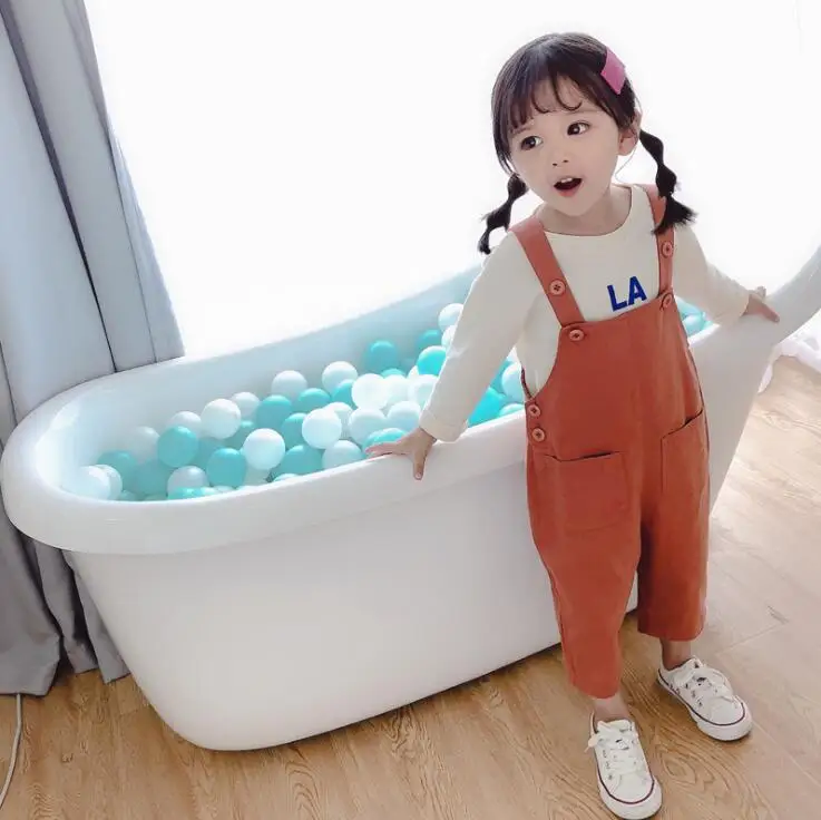 Красный new style girls overalls autumn fashion cotton girls long pants 1-6 Years HW55 - Цвет: Красный