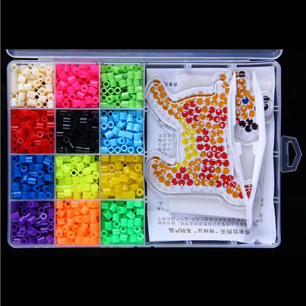 

5mm 12 Colors 1200pcs Hama Beads Pegboard Set Toy Educational Puzzle Perler Beads Set Jigsaw Board Kids Toys