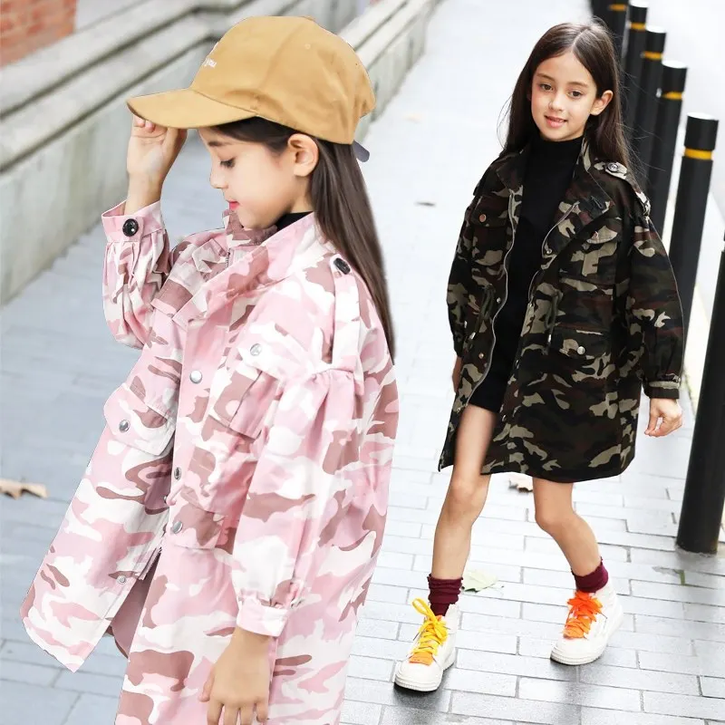 

2018 Autumn Jacket for Girls Coats Baby Kids Clothing Windbreaker Camouflage Shcool Teens Clothes Age 456789 10 11 12T Years Old