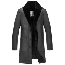 Натуральная кожаная куртка мужская зимняя Шевро шерсть мех один купальник плотная теплая куртка средней длины Феникс 1213 г