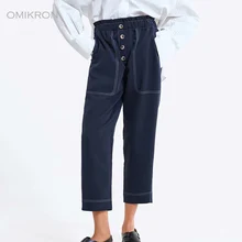 OMIKRON Новые Модные осенние женские Высокая талия Большой размер, эластичный пояс джинсовые джинсы женские свободные шаровары джинсы женские Джинсовая ткань брюки