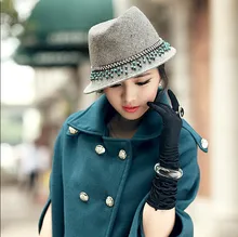Free Shipping New Arrival Fashion Dress Hat Women Dress Hat Women Wool Felt Hat Bucket Hat 100% Wool Short Brim Beads Hangings