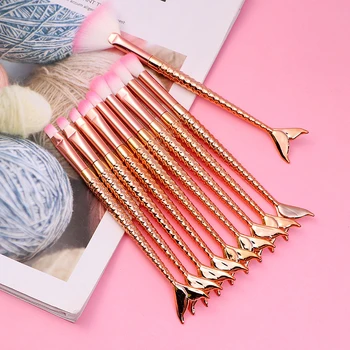 

Mermaid Brushes Beauty Tool Cosmetic Brush Kit Multipurpose Facial Foundation Power Eye-shadow Eyelash 10pcs Bush Set