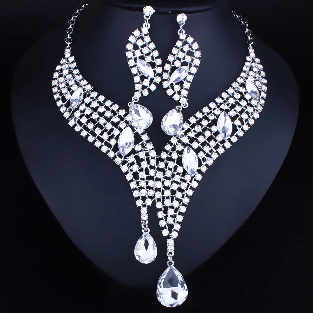 Wedding Jewelry African beads Crystal Rhinestones Necklace Earring Set Luxury Bridal Jewelry sets