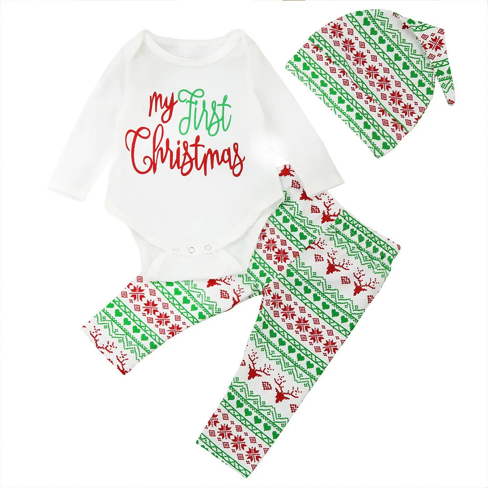 Мой первый Chirstmas для маленьких мальчиков девочек 3 шт./компл. наряд малышей шляпа +