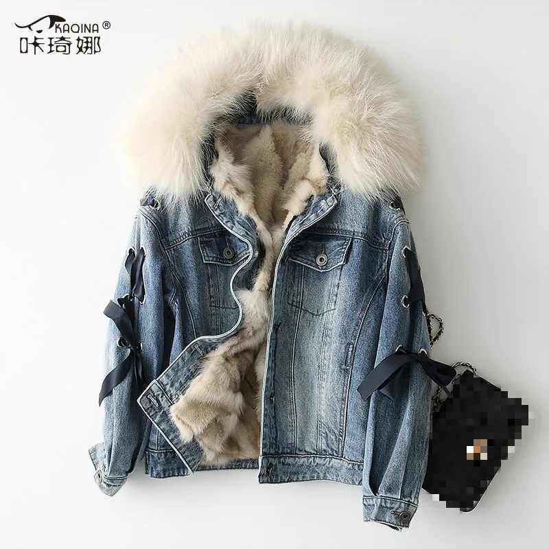 

Real Fur Coat Fox Fur Liner Denim Jacket Autumn Winter Coat Women Real Raccoon Dog Fur Collar Parka Korean Short Jackets 68657MY