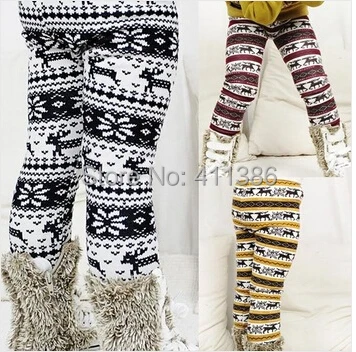 

SK047 New Arrival Girls Thick Pants Childrens Winter Warm Leggings Kids Elastic Waist Deer Bootcut Retail