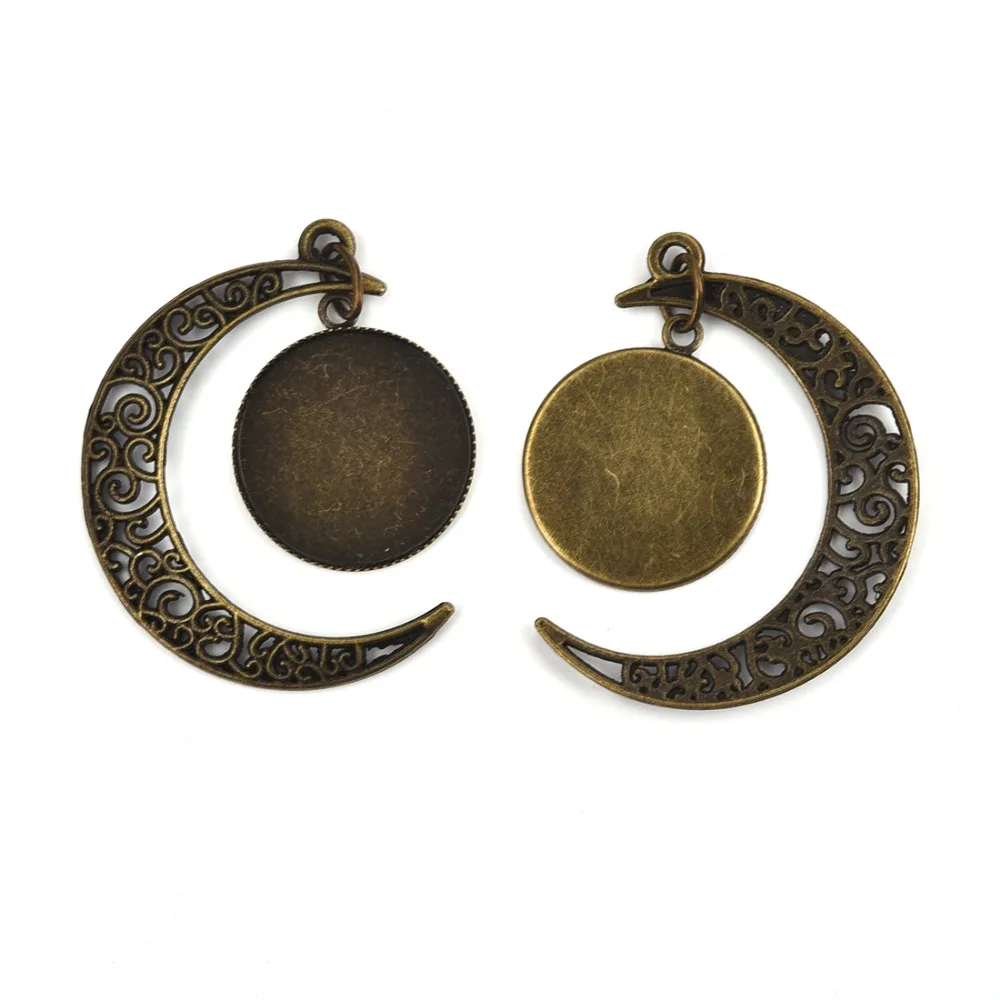 Moon Pendant Cabochon Setting 20mm Round Bezel Gem Blank Base Antique Bronze (4)