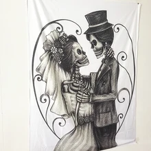 

Day Of The Dead Decor Shower Tapestry Love Valentine's Skull Skeleton Marriage Eternal Spanish Festive Art Dimgrey and White