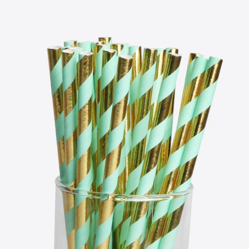 

25pcs Blue Gold Paper Straws for Baby Shower Wedding Party Kids Birthday Party Decoration Supplies Paper Drinking Straws
