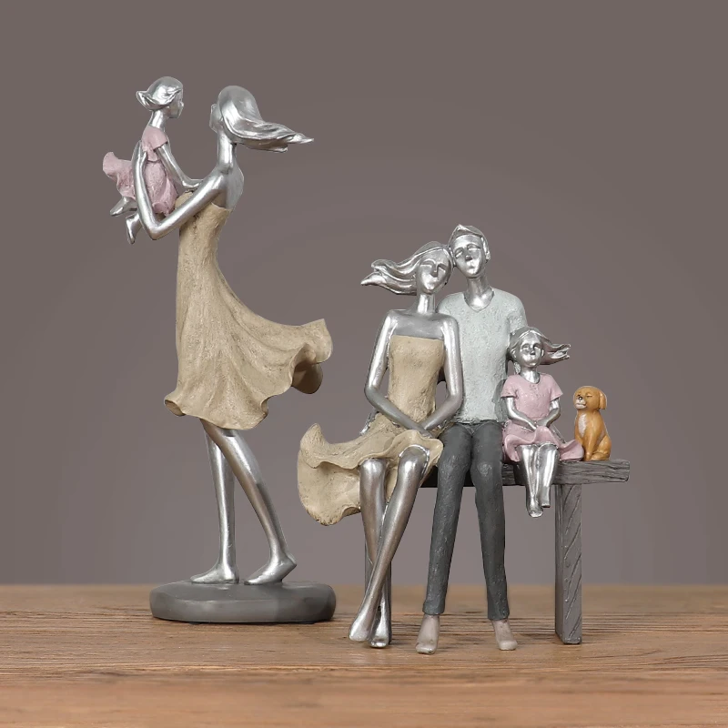 Домашние статуи скульптуры украшения сидя на табурете смотреть вверх на семью из трех радуг и щенков украшения подарок