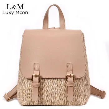 

Simple Stitching Straw Knitting Backpack 2020 New Simplicity Patchwork College Wind School Bag Leisure Travel Backpack XA465H