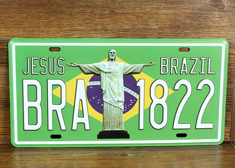 

"Jesus Brazil BRA 1822" retro license plate metal tin sign antique painting wall art decor iron decoration 15*30cm