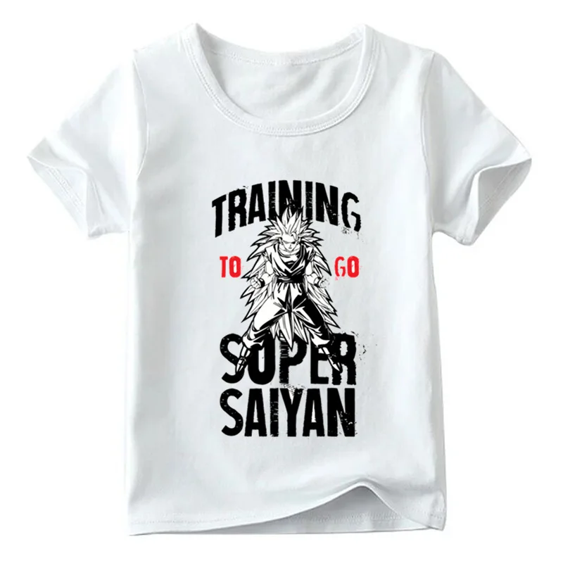 Детская футболка с принтом в стиле аниме «Dragon Ball Training To Go Super Saiyan», летняя коллекция года, топы для мальчиков и девочек, детская повседневная футболка, HKP5099 - Цвет: White E