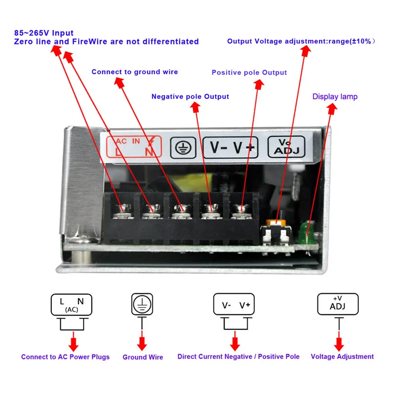 Ac 85 ~ 265V to Dc 12V 3A 36W высокоэффективный импульсный источник питания для светодиодной