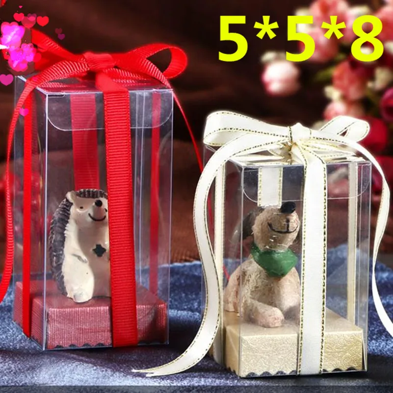 

20Pcs/Lot 5*5*8 Long Transparent Plastic PVC Box with inner Base for Packing Candy and Gifts for Guest as Wedding Party Souvenir