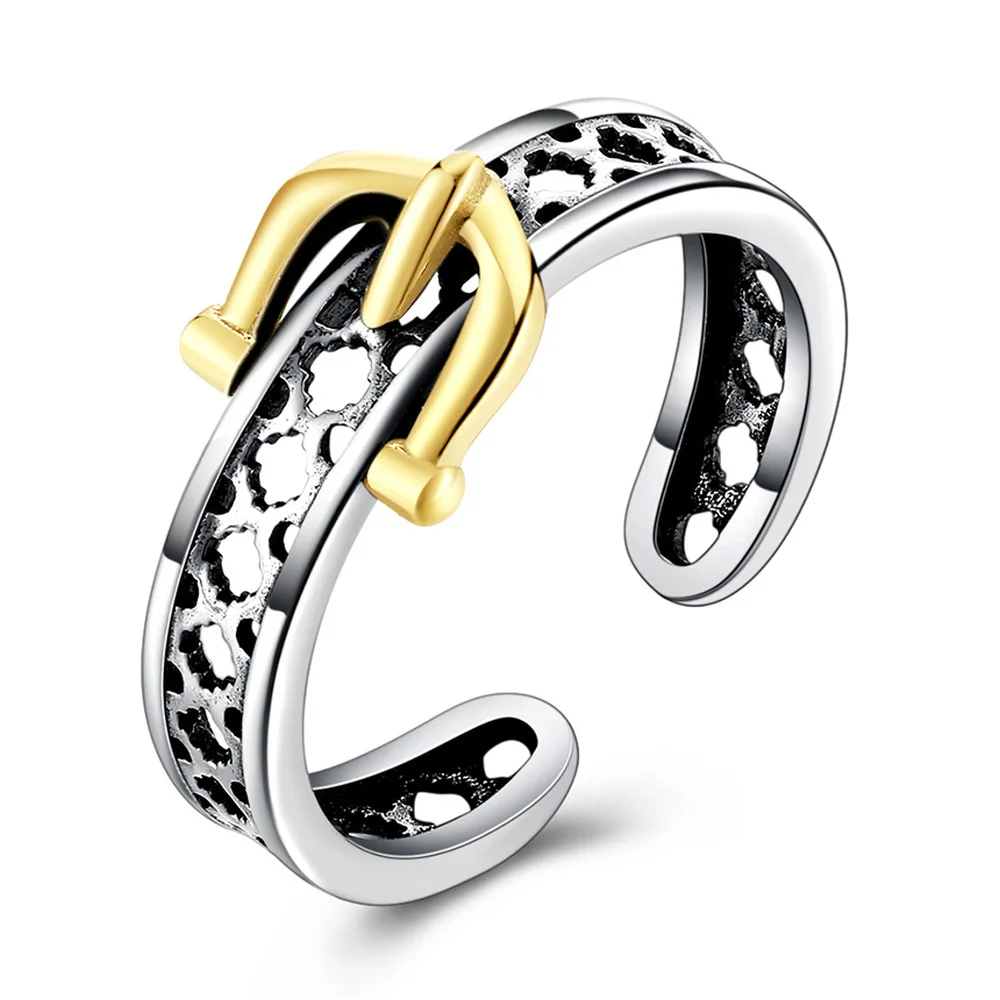 

Fine Jewelry 925 Sterling Silver Retro Style Opening Adjustable Gridding Ring for Women European and American Fashion Halloween