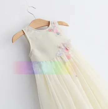 

2016 New Children Wedding Dress Cotton Tulle Floral Dress Girl Kids Summer Boutique Clothing Wholesale Korean Girl Outfits