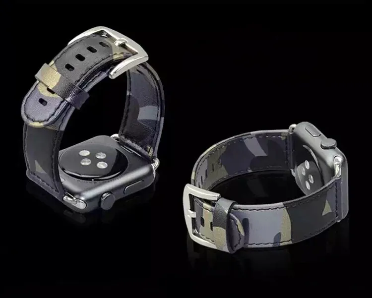 

Camouflage Army Green Special Forces Design Genuine Leather Sports Outdoors Iwatch Band Bracelet Strap for Apple Watch 38/42mm