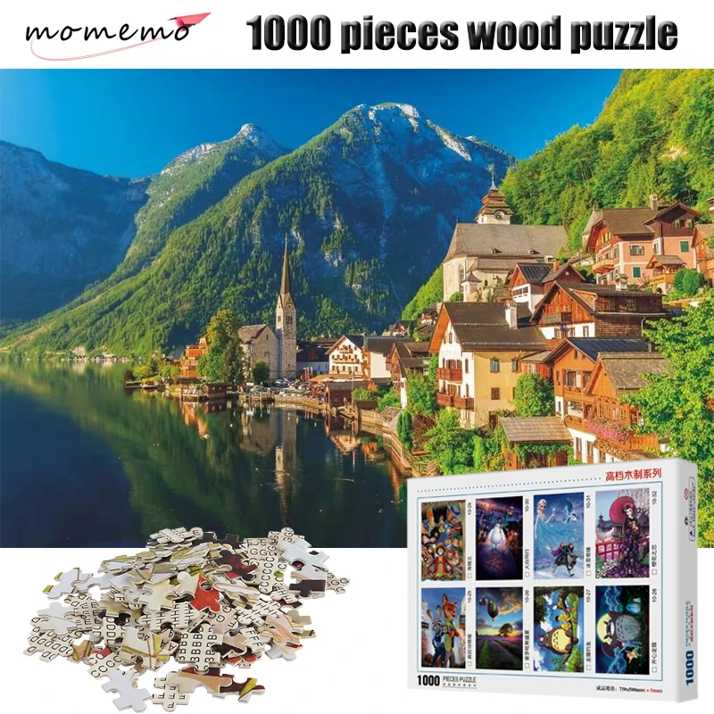 

MOMEMO Lakeside Town Puzzle 1000 Pieces 2mm Thick Adult Wooden Puzzle Landscape Figure 1000 Pieces Puzzles Children Toys Gifts