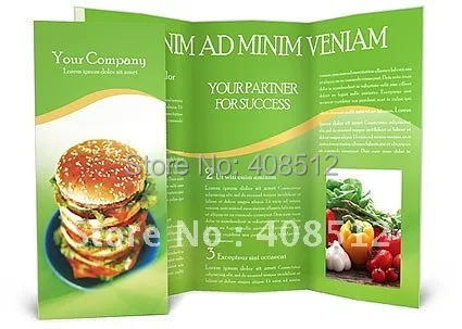 

free shipping custom made design folded twice A4 brochure printing