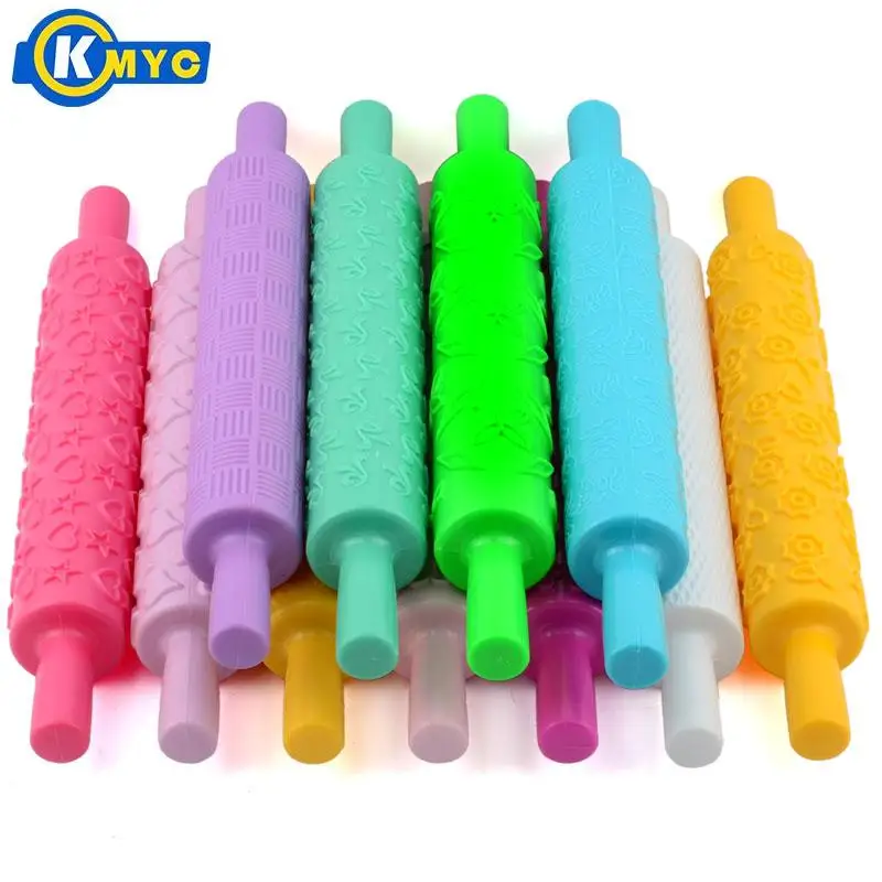 KMYC Colorful Plastic Embossed Rolling Pin Fondant Cake Embossing