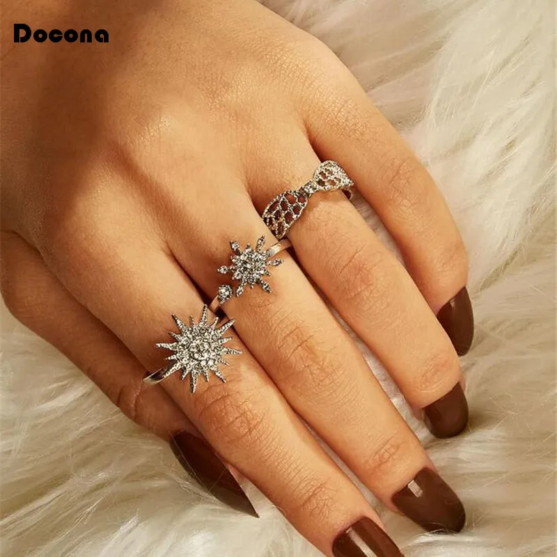 Docona роскошные новые модные кольца на палец наборы 3 шт./компл. бриллиантовые